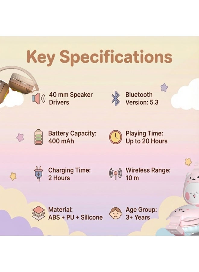 NEXORX NexTunes 002 Kids Headphones – Bluetooth 5.3, 20H Playtime, 85dB Safe Volume Limit, 40mm Drivers, Foldable & Comfortable Design for Ages 3+ BROWN - Image 4